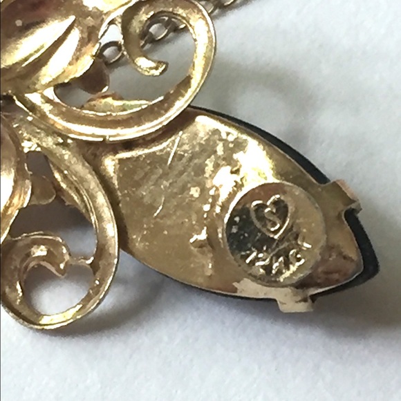 Vintage 1940s 12k Gold Filled onyx necklace - Picture 2 of 4